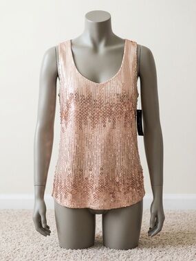 Saks Fifth Avenue Rose Gold Sequin Scoop Neck Tank